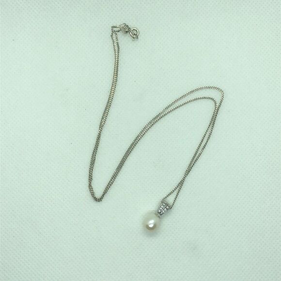 💛 925 Fresh Water Pearl & CZ Necklace - Picture 2 of 5